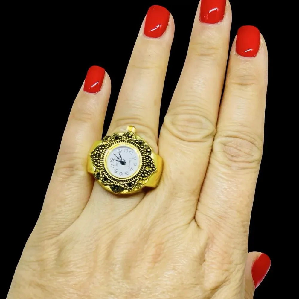 BOZHI Ring Watch Gold Design With Crystals New